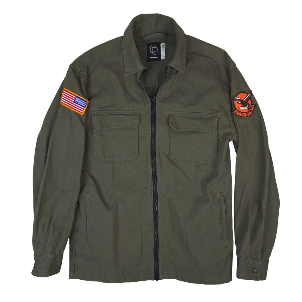 Original Use Military Field Jacket Mens S Army Green‎ Zip Utility Patched Shirt